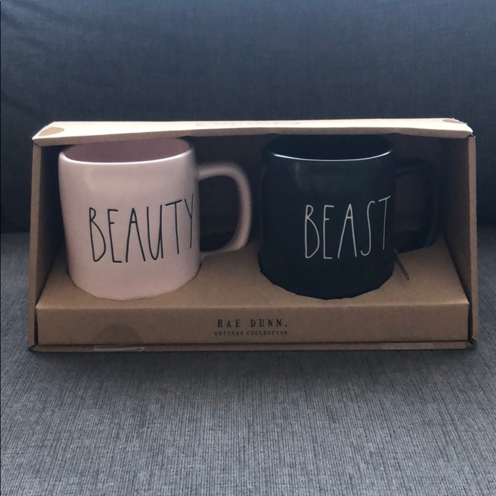 Rae Dunn’s “beauty/beast” mug set